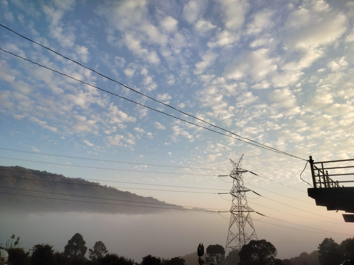 Dawn breaking over mountains